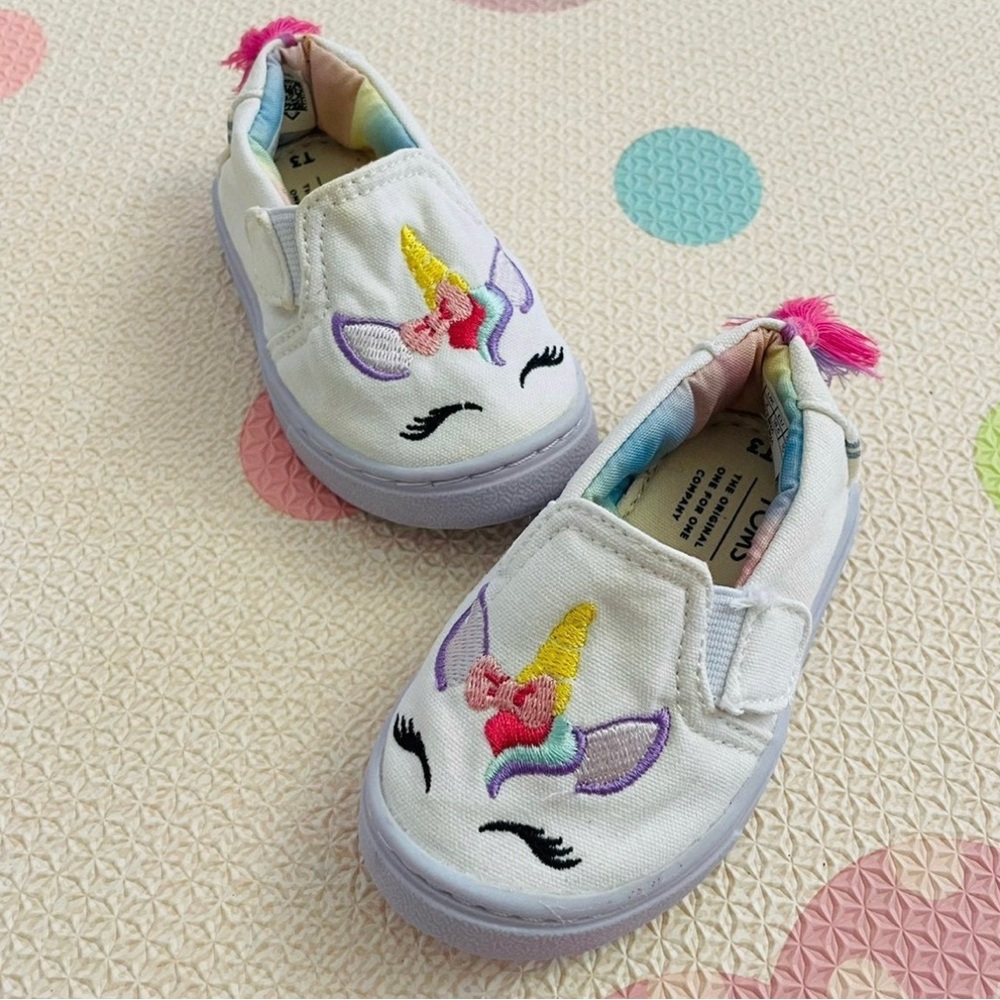 Lilac Unicorn Face Canvas Tiny Toms Baby Toddler Shoes Lucas Slip-ons Size 3